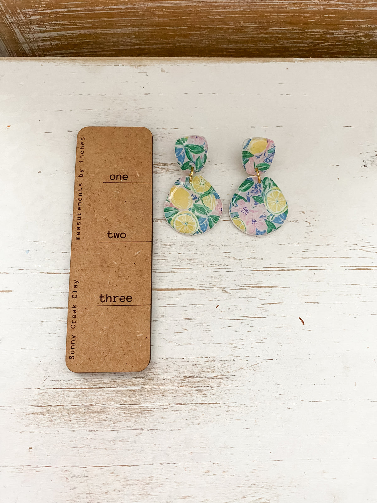 Neon lemon print handmade polymer clay earrings