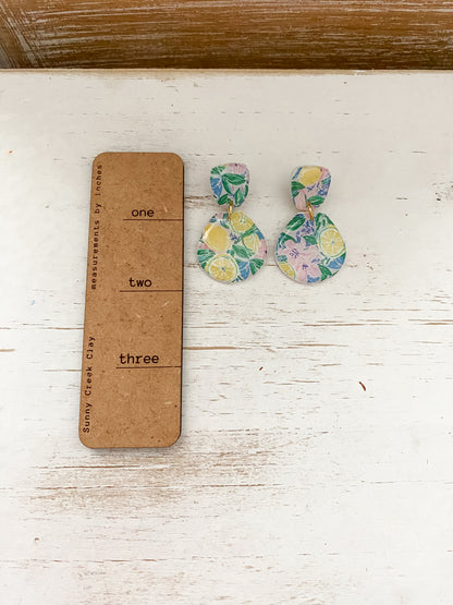 Neon lemon print handmade polymer clay earrings