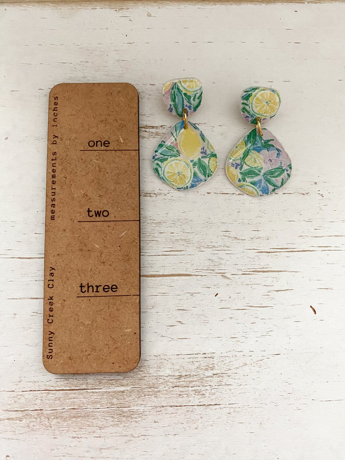 Neon lemon print handmade polymer clay earrings