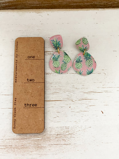 Neon pineapple handmade polymer clay earrings