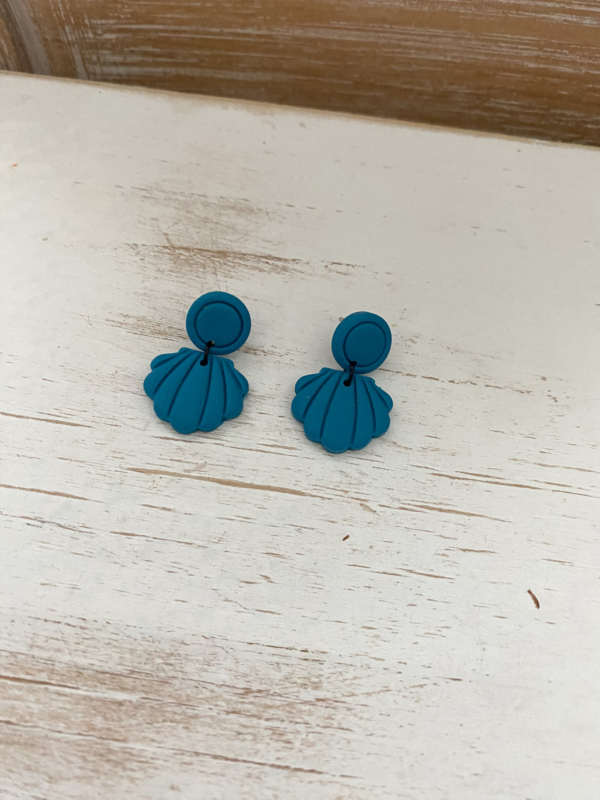 Deep teal seashell handmade polymer clay earrings