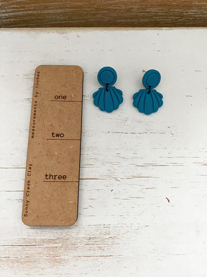 Deep teal seashell handmade polymer clay earrings