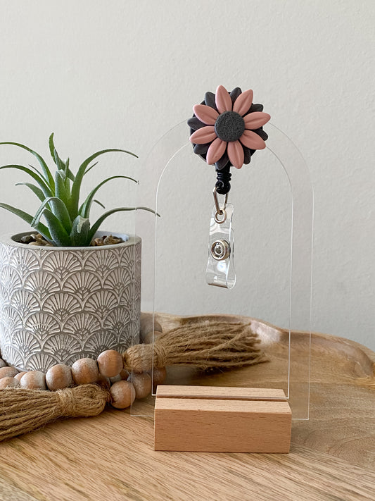 Pink & Gray handmade polymer clay badge reel