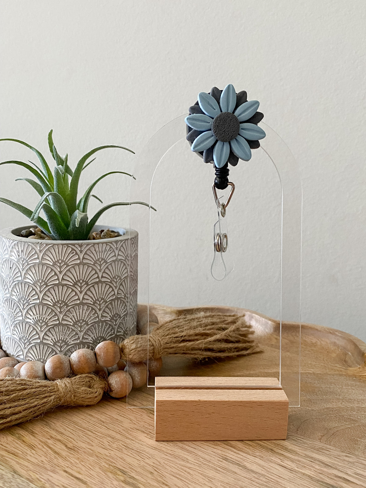 Blue & Gray handmade polymer clay badge reel