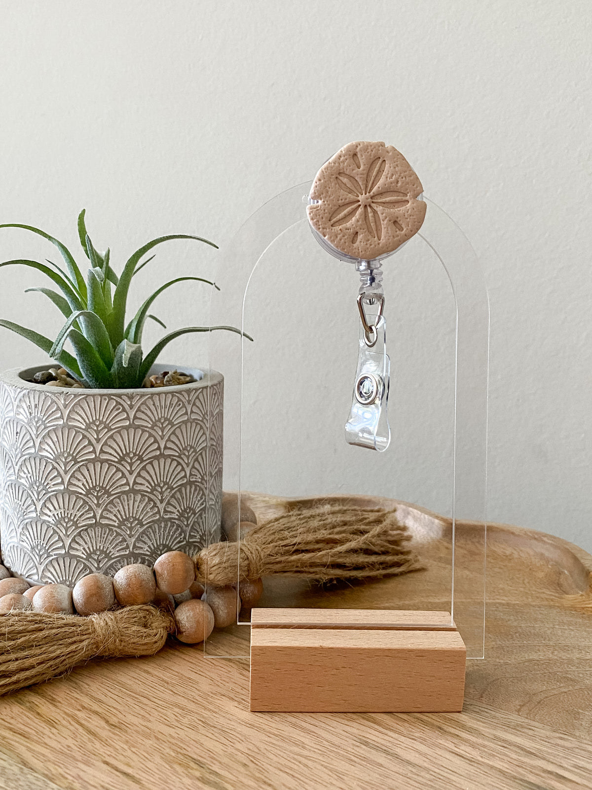 Sand dollar handmade polymer clay badge reel