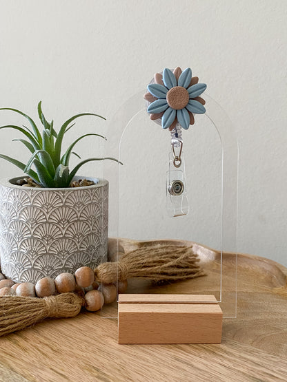 Light Blue & Tan handmade polymer clay badge reel
