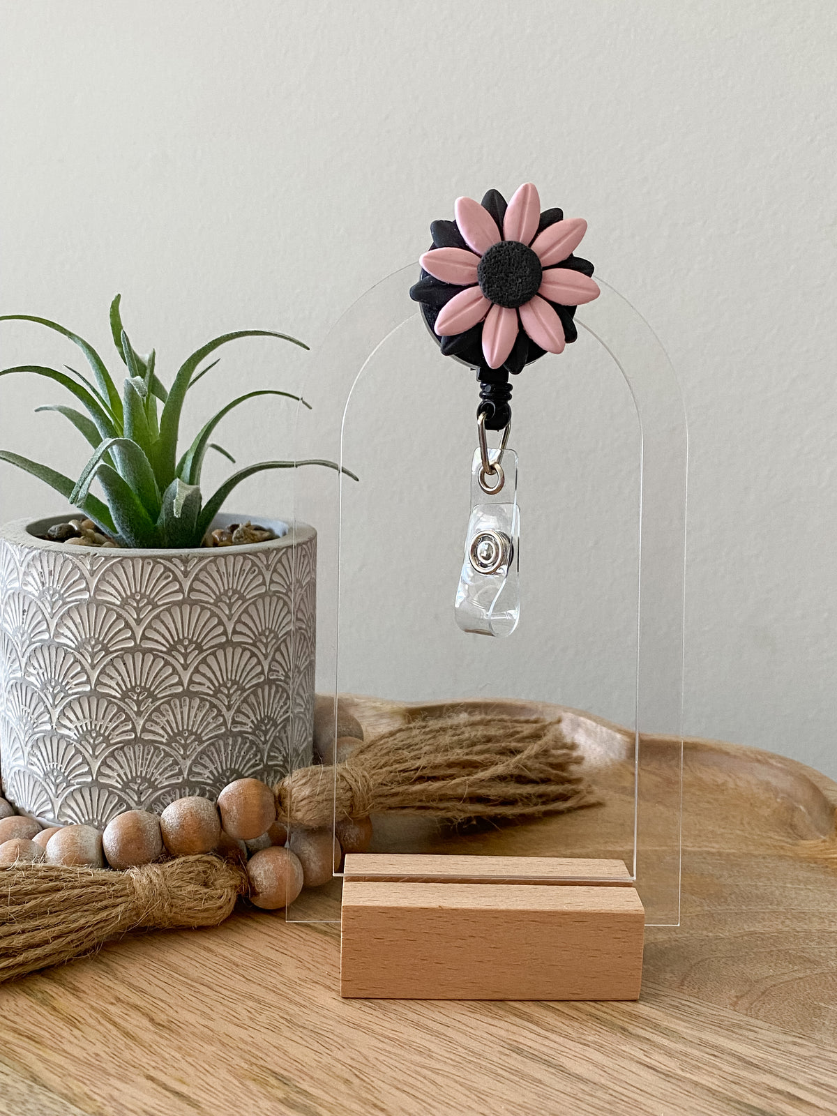 Pink & Black handmade polymer clay badge reel