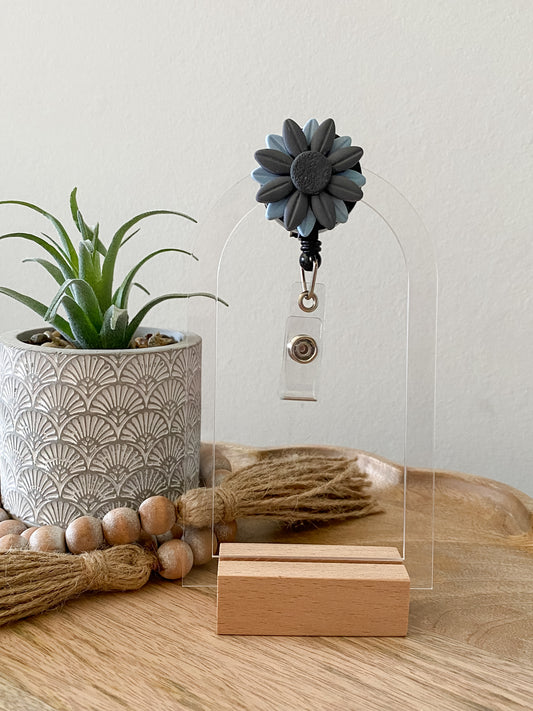 Black & Light Blue handmade polymer clay badge reel