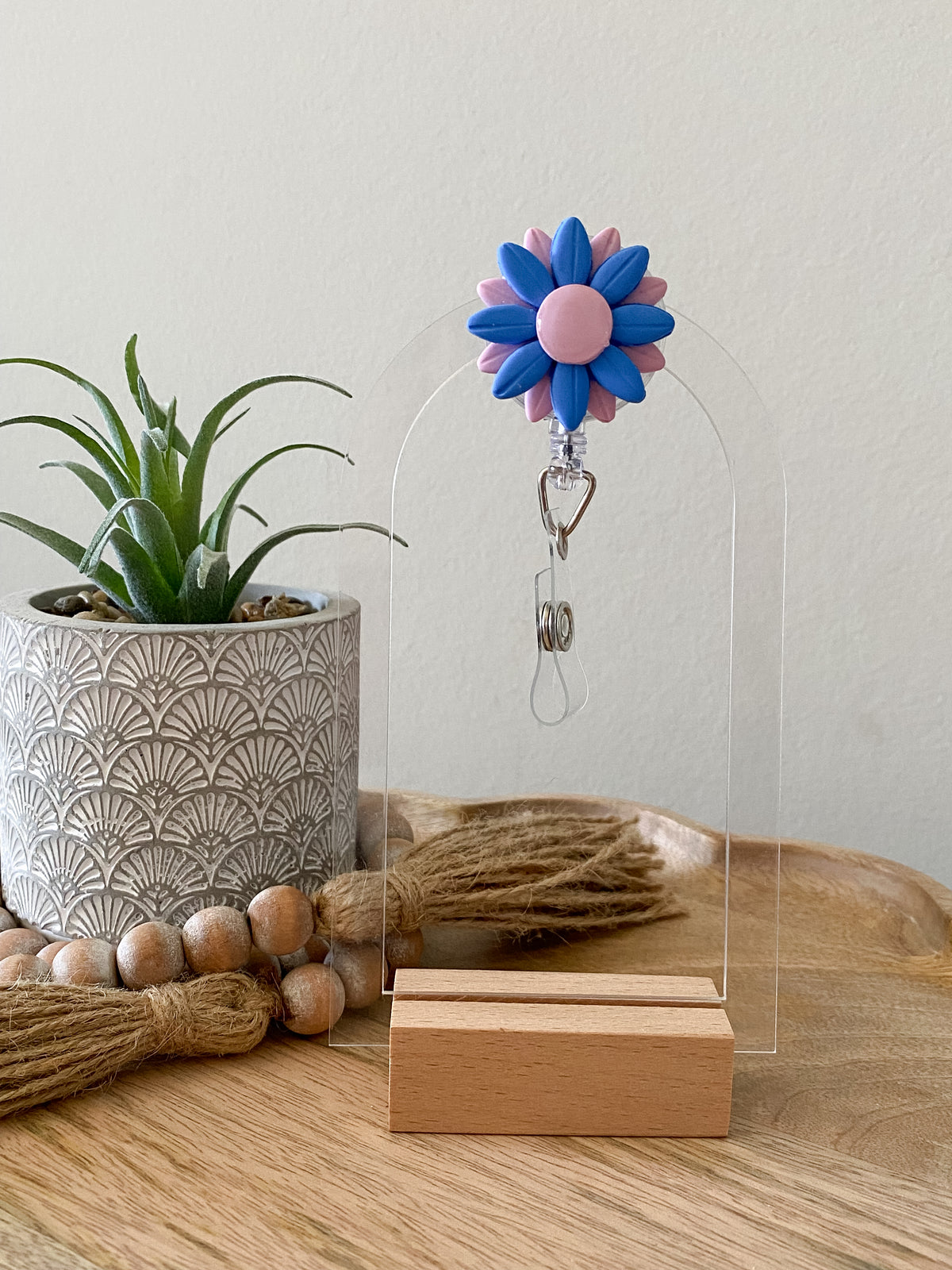 Blue & Pink handmade polymer clay badge reel