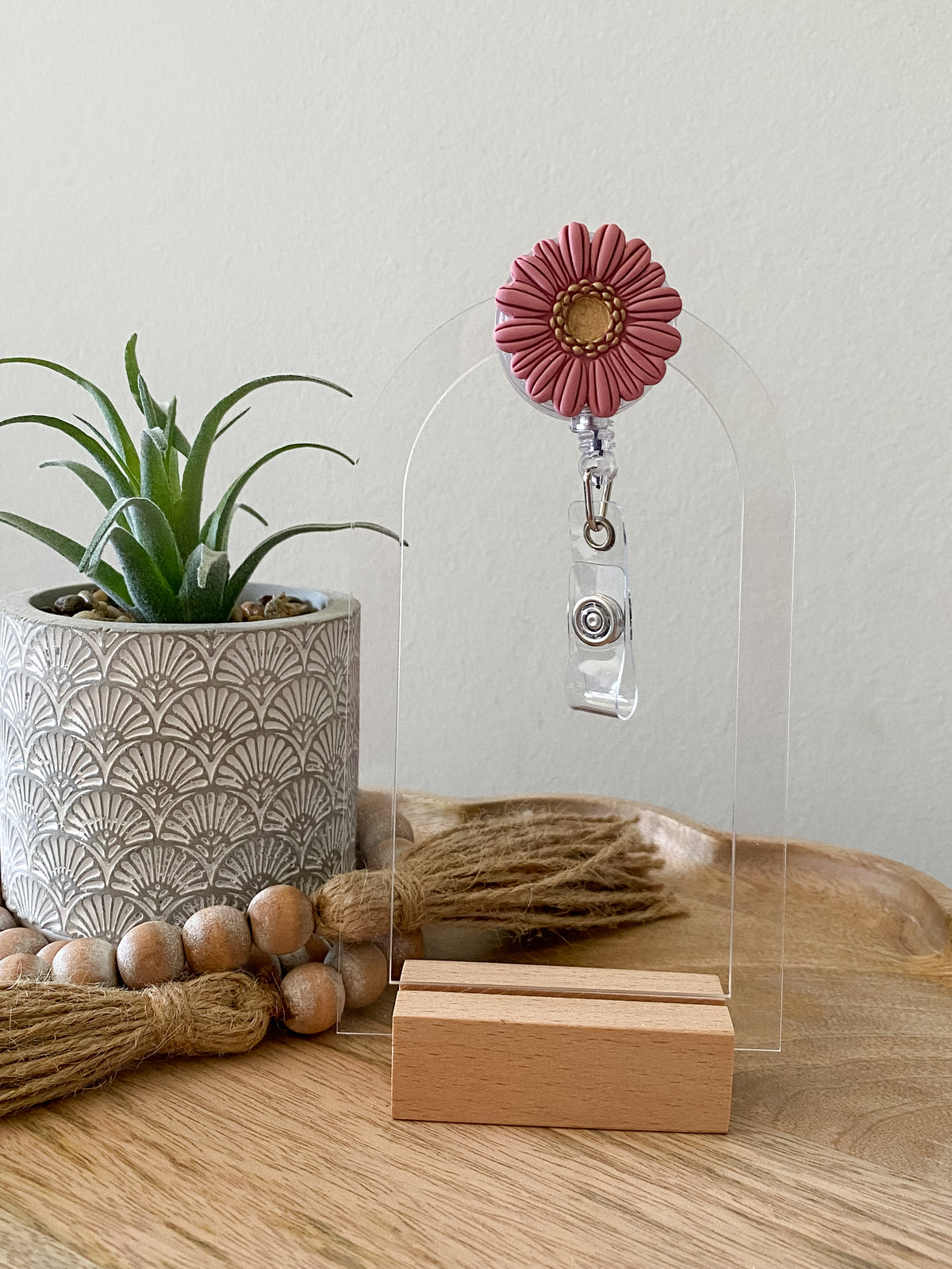 Pink Gerbera Daisy handmade polymer clay badge reel