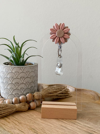 Pink & Tan handmade polymer clay badge reel