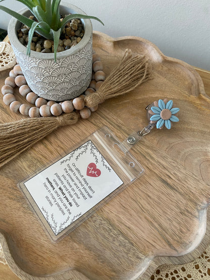 Light Blue & Tan handmade polymer clay badge reel