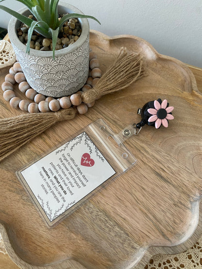 Pink & Black handmade polymer clay badge reel