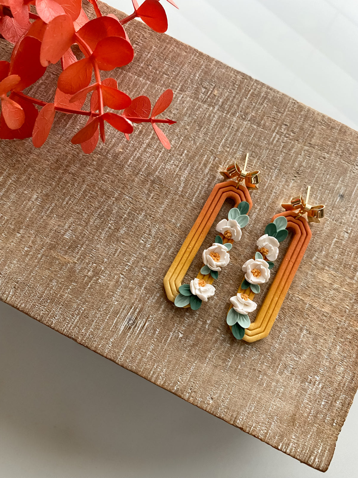 Orange and yellow floral earrings