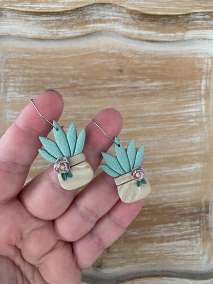Floral plant lady hoop earrings