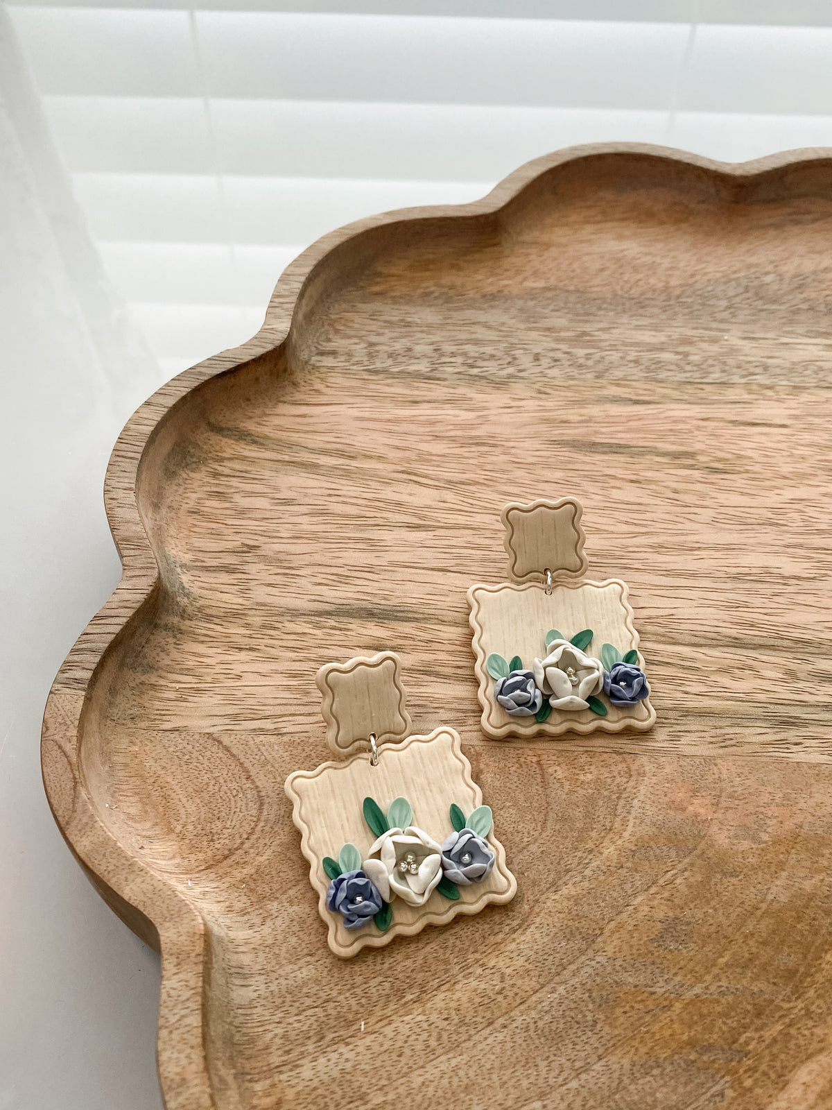 Coastal floral polymer clay earrings