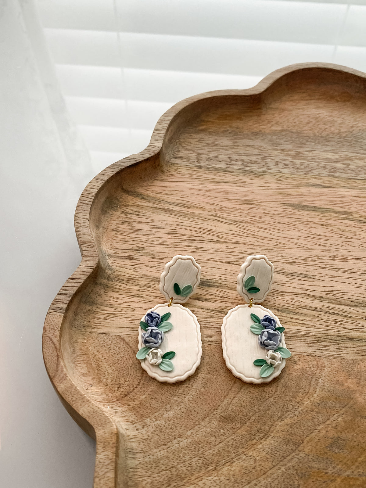 Oval handmade floral coastal polymer clay earrings