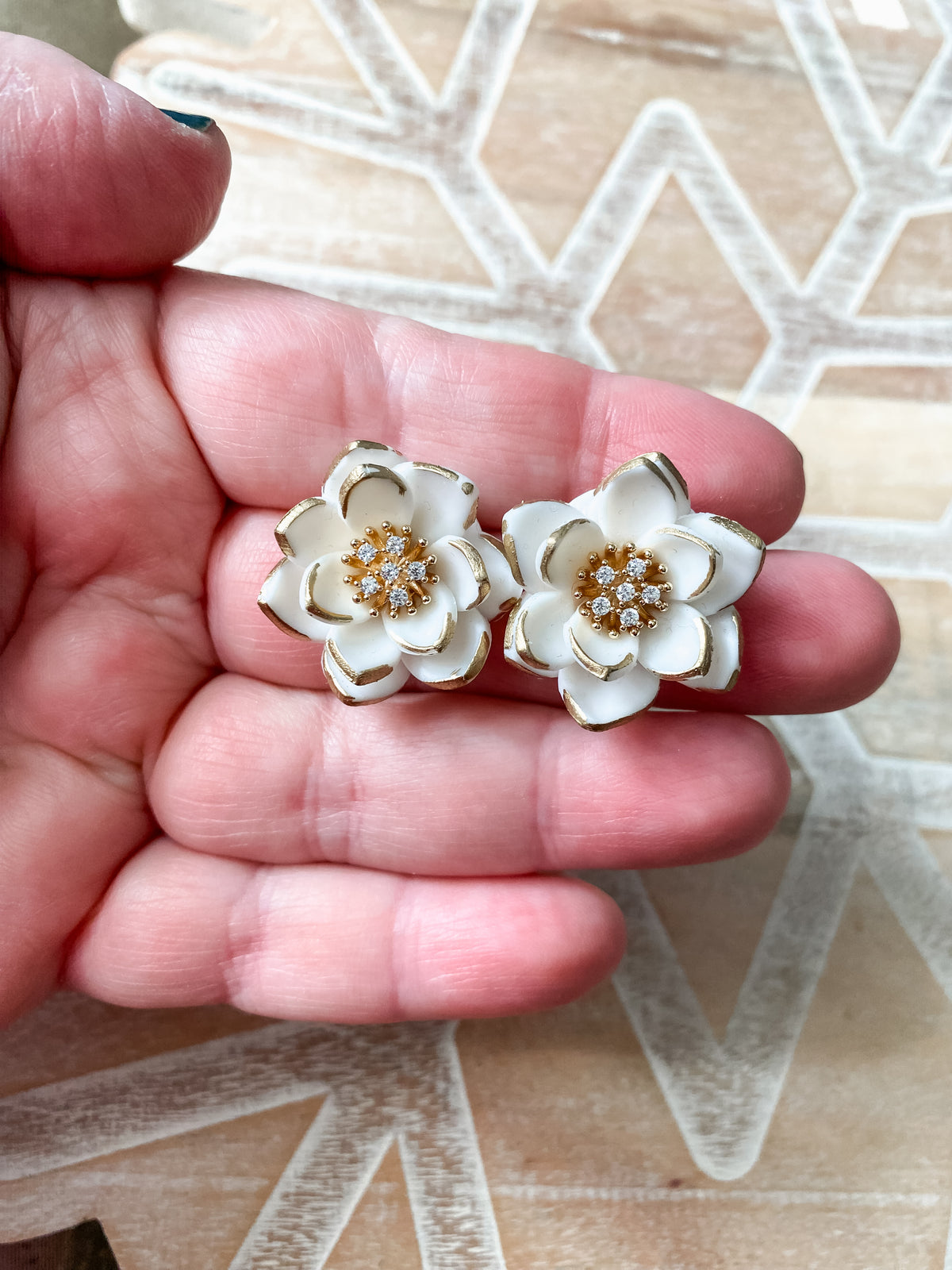White and gold poinsettia handmade polymer clay stud earrings