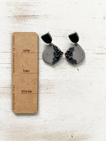 Grey and black floral earrings (two styles available)