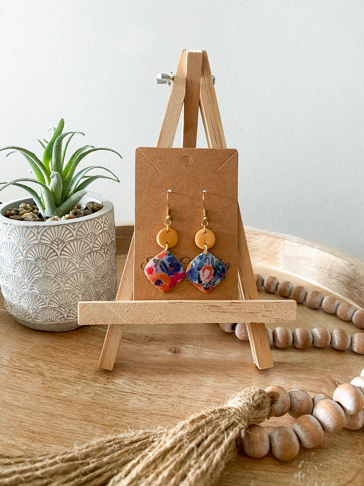 Deep floral print handmade polymer clay earrings (two styles available)