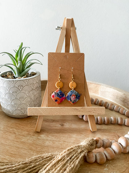 Deep floral print handmade polymer clay earrings (two styles available)