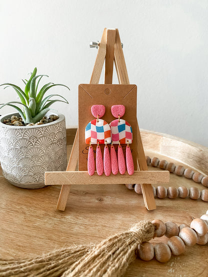 Colorful checkered handmade polymer clay earring collection