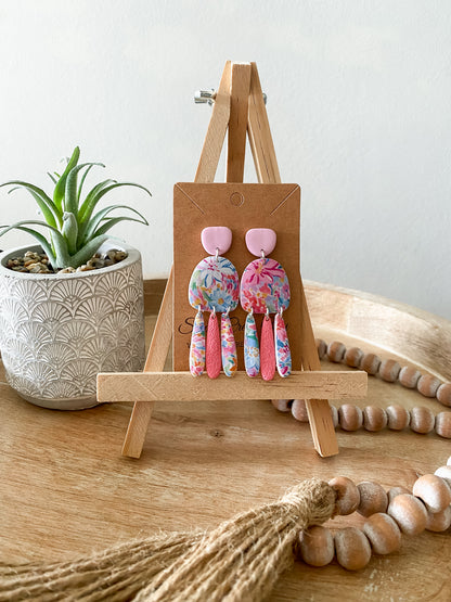 Pink & blue floral print handmade polymer clay earring collection