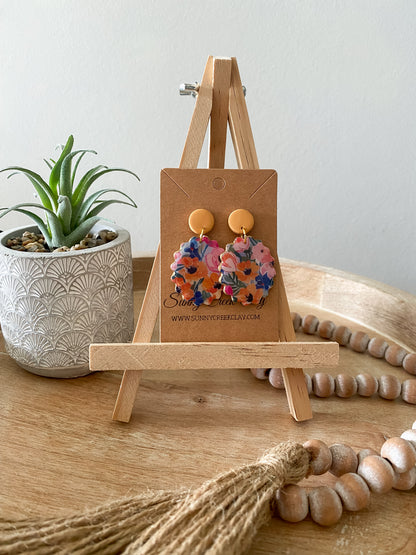 Deep floral print handmade polymer clay earrings (two styles available)