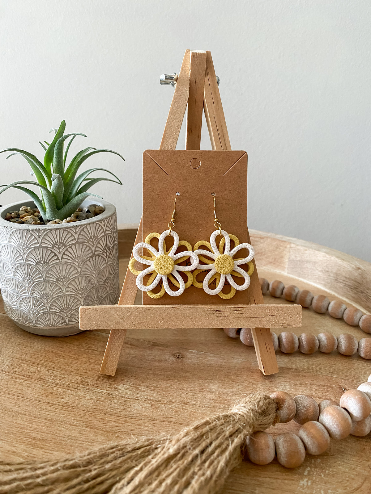 Double daisy handmade polymer clay earrings (two styles available)