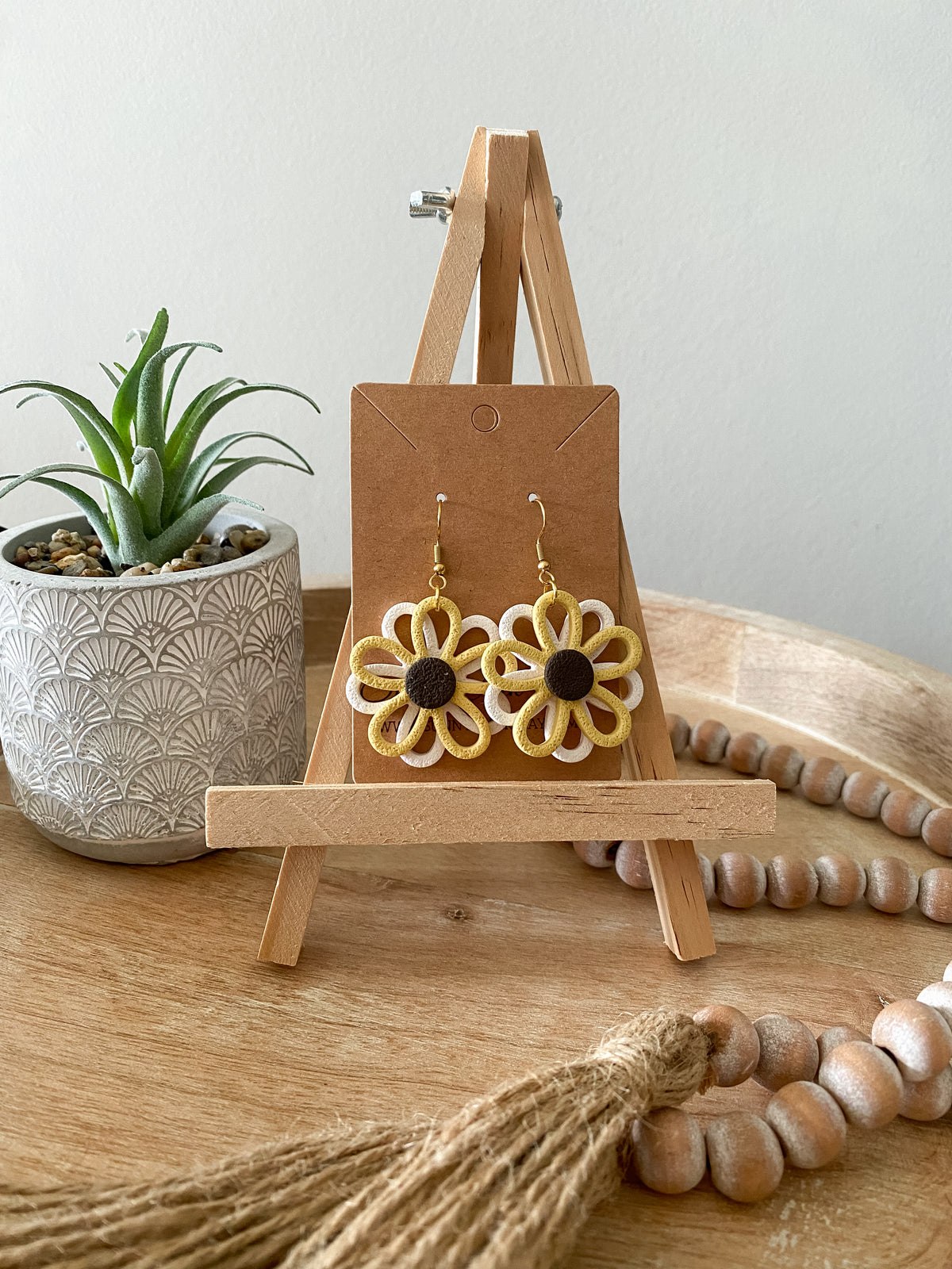 Double daisy handmade polymer clay earrings (two styles available)