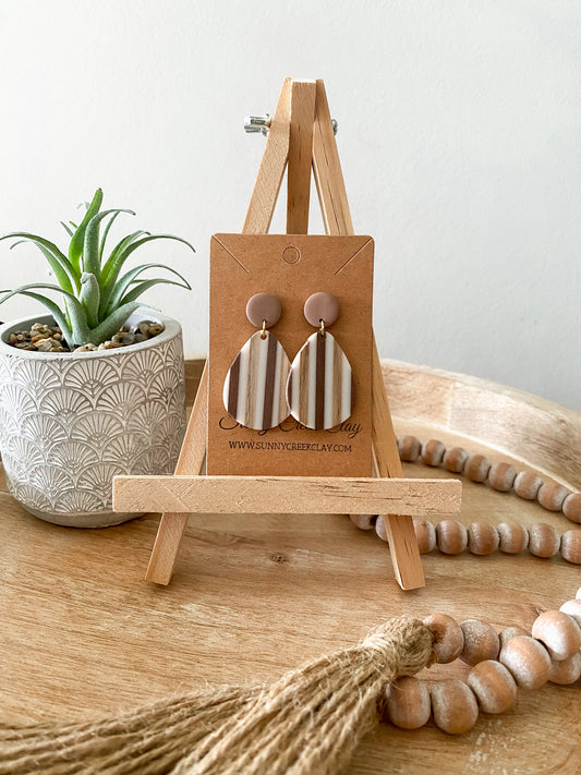 Brown striped walnut teardrop dangle earrings