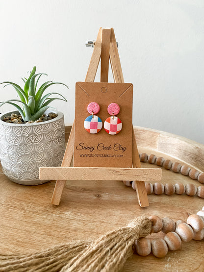 Colorful checkered handmade polymer clay earring collection