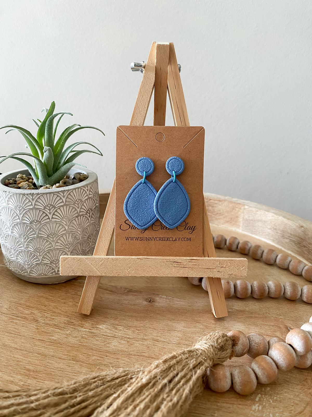 Embossed teardrop handmade polymer clay earring collection