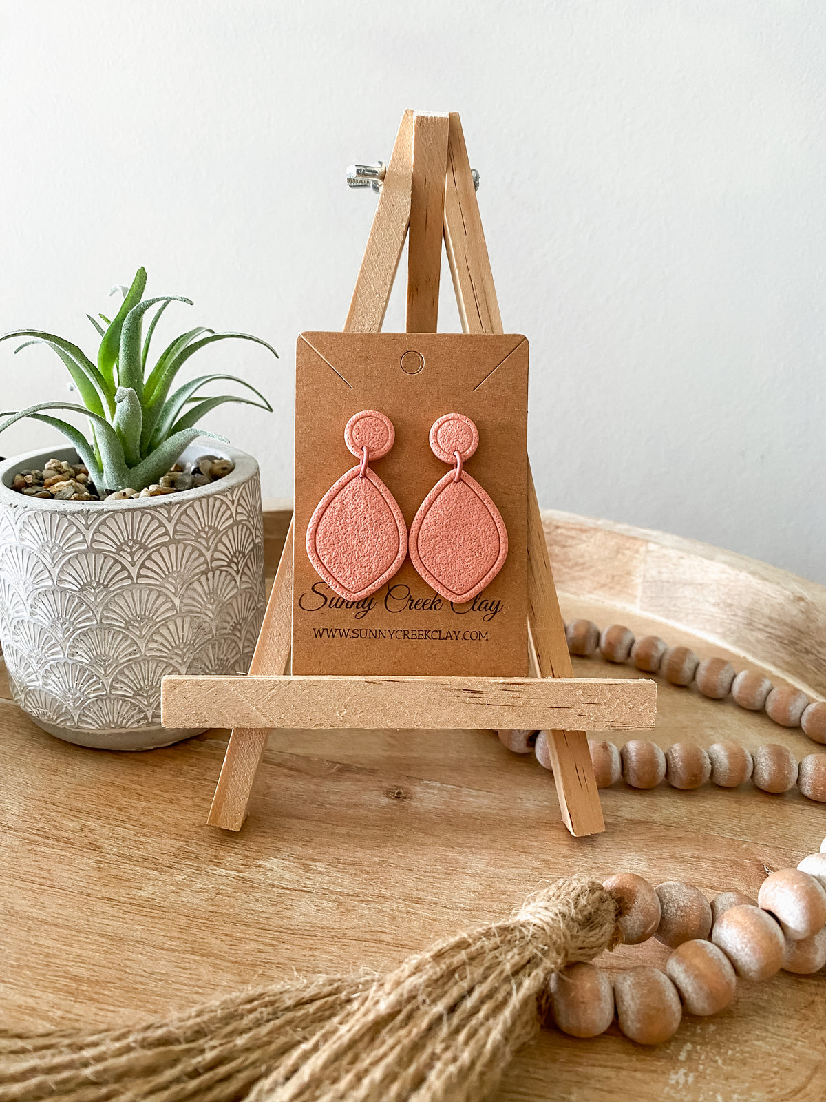 Embossed teardrop handmade polymer clay earring collection