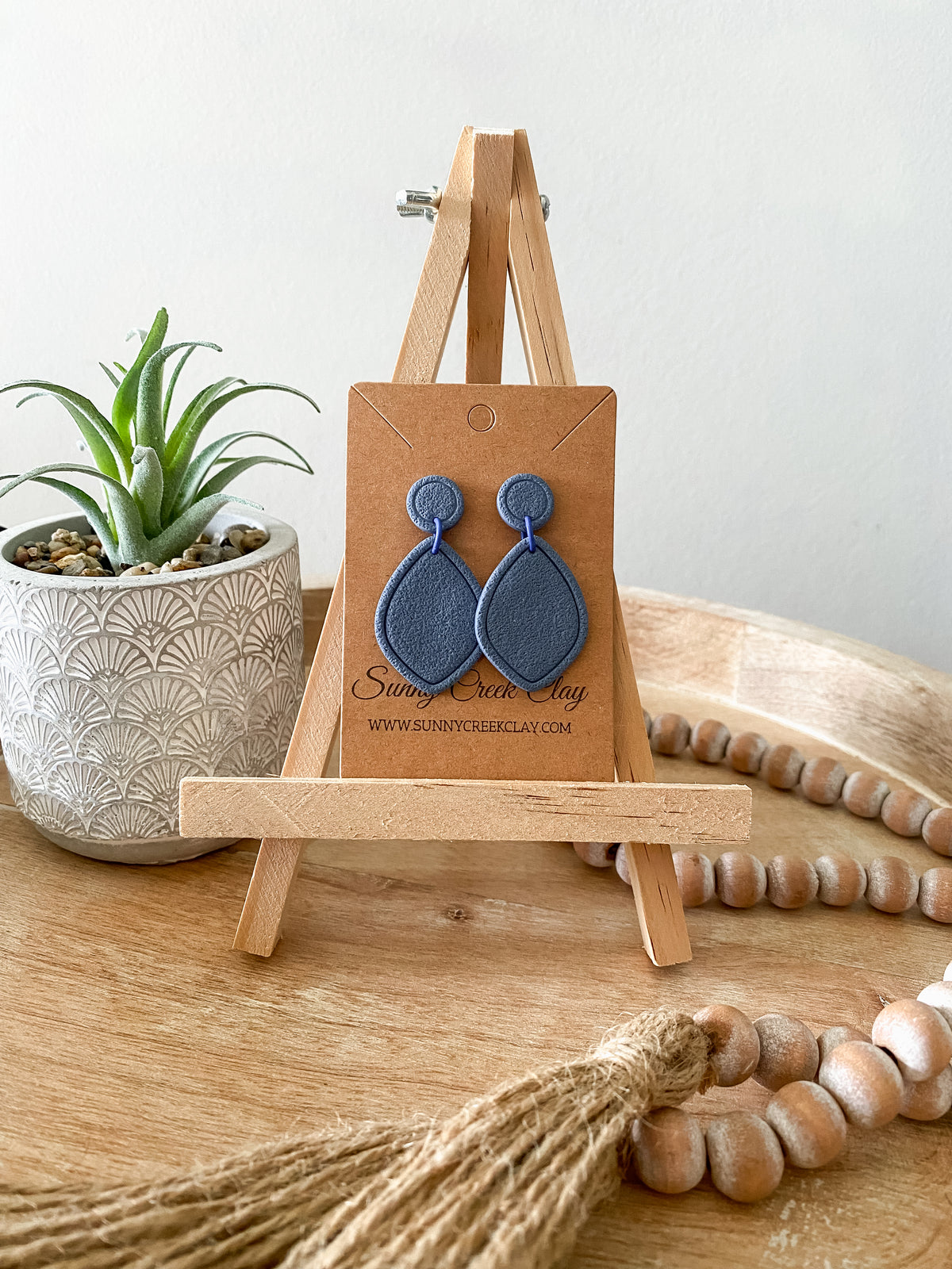 Embossed teardrop handmade polymer clay earring collection