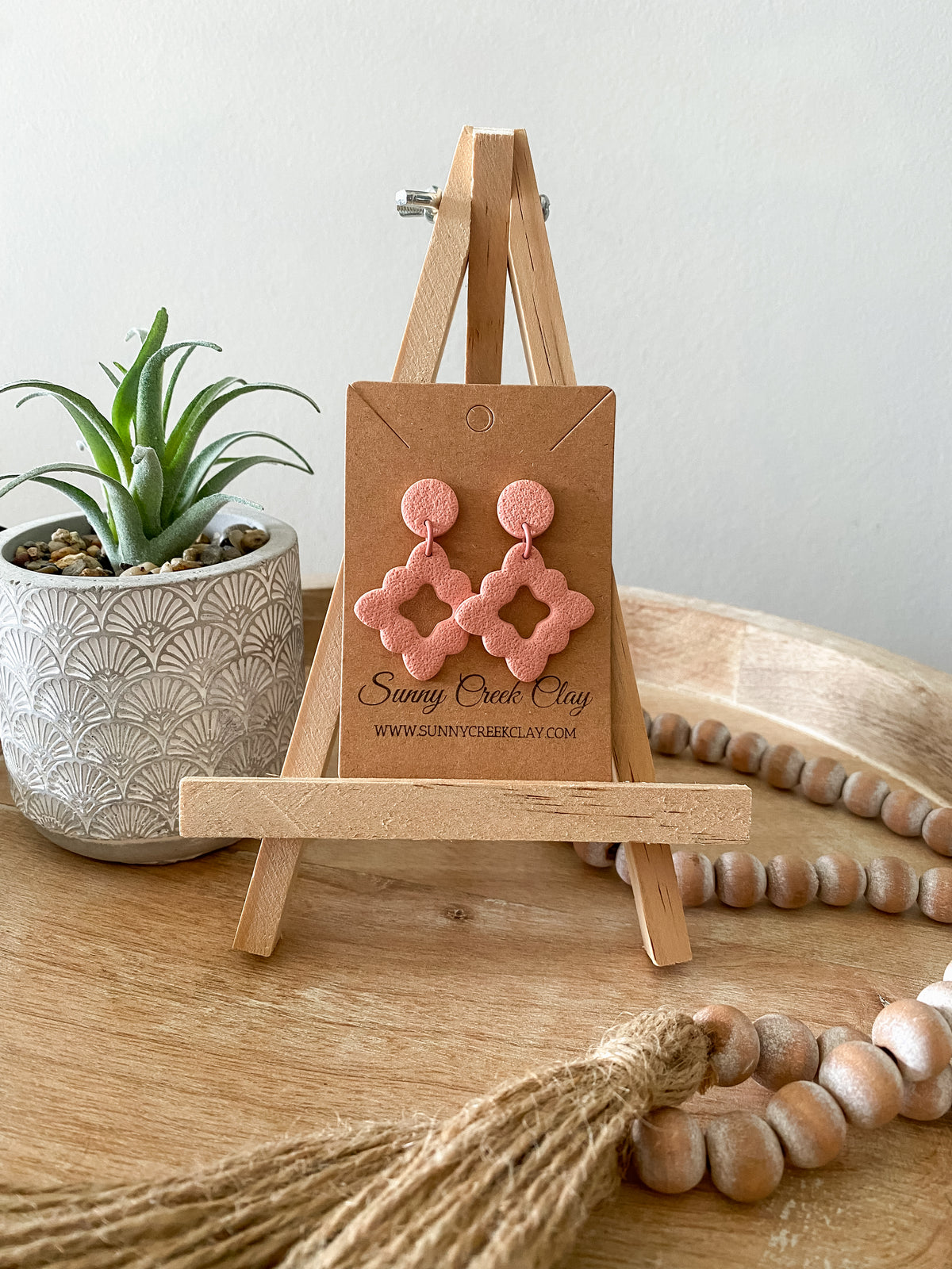 Scalloped square handmade polymer clay earring collection