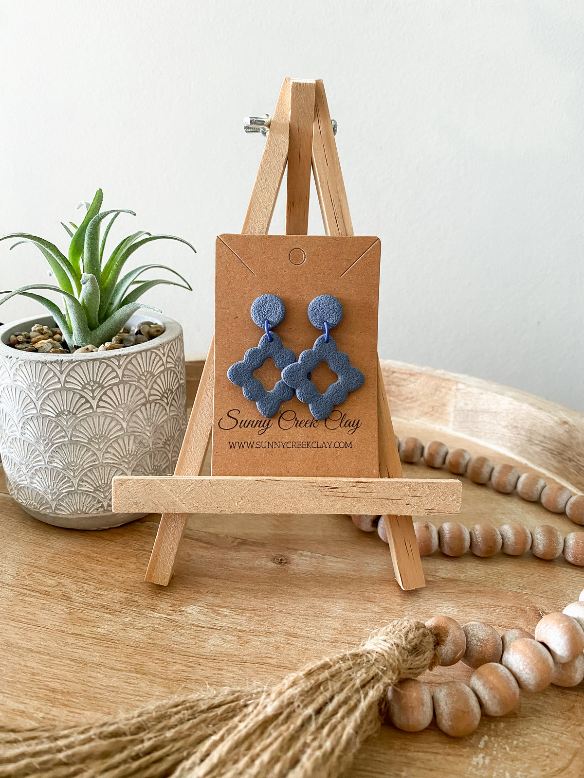 Scalloped square handmade polymer clay earring collection