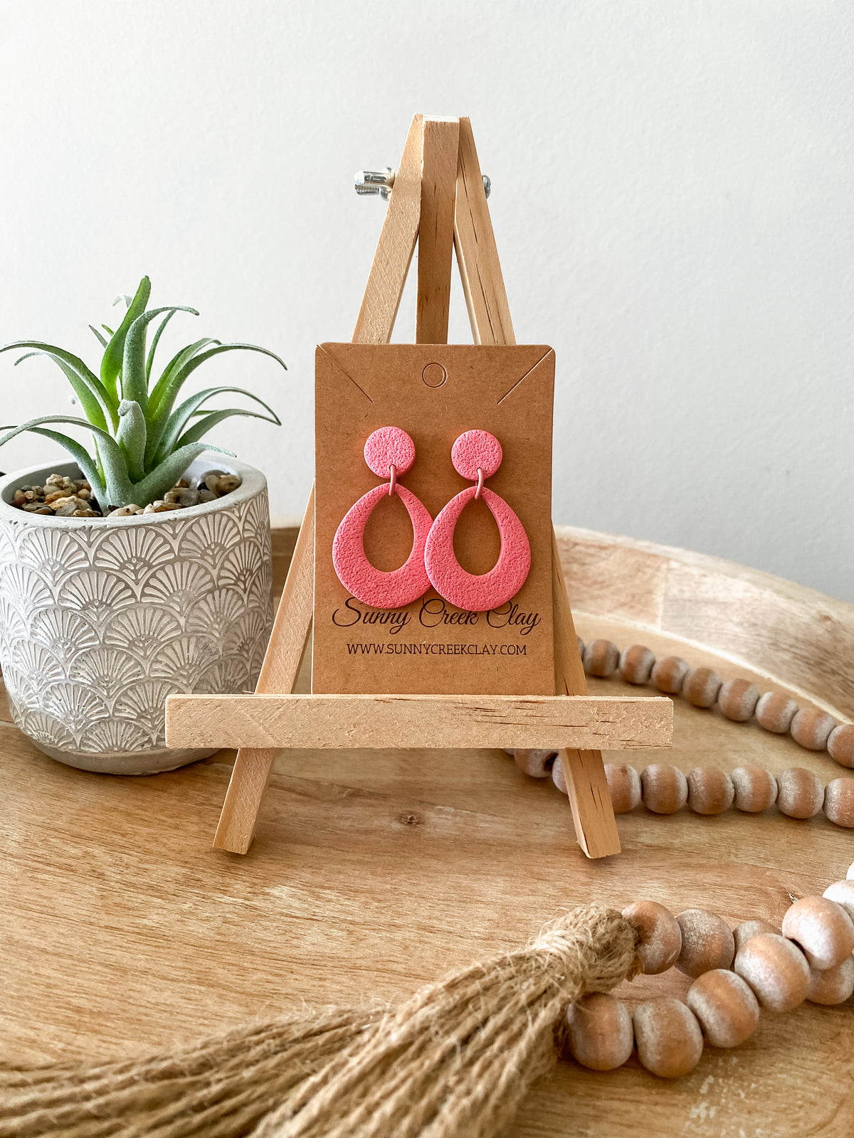 Soft red teardrop handmade polymer clay earrings