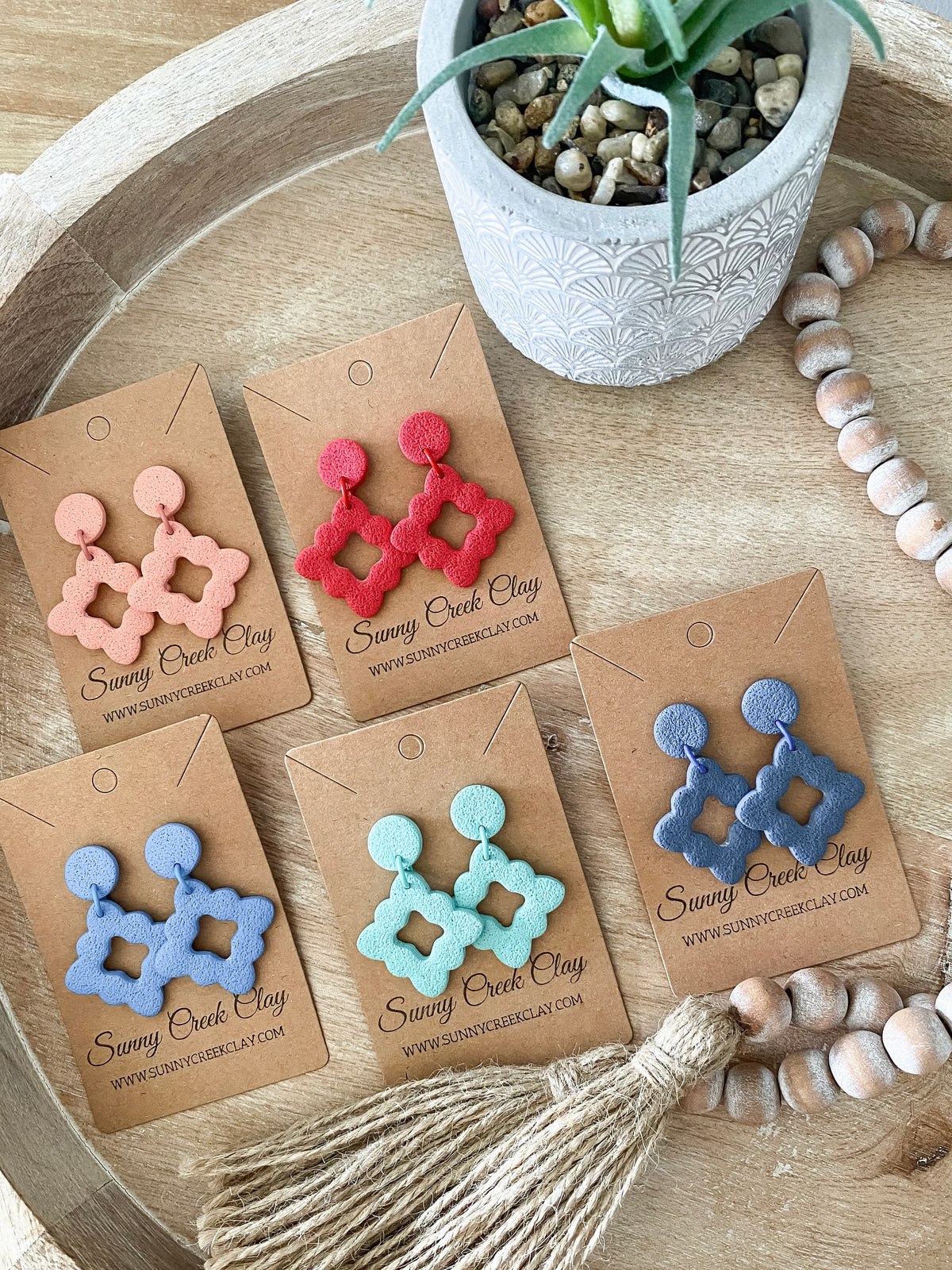 Scalloped square handmade polymer clay earring collection