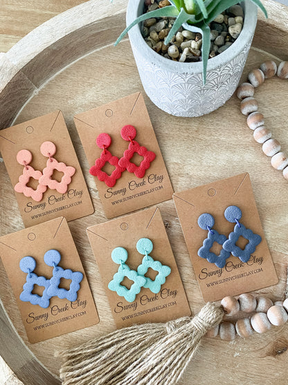 Scalloped square handmade polymer clay earring collection