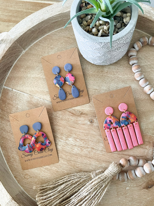 Tie dye handmade polymer clay earring collection