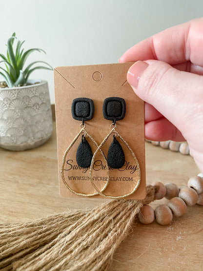 Black & Gold Teardrop Handmade Polymer Clay Earrings