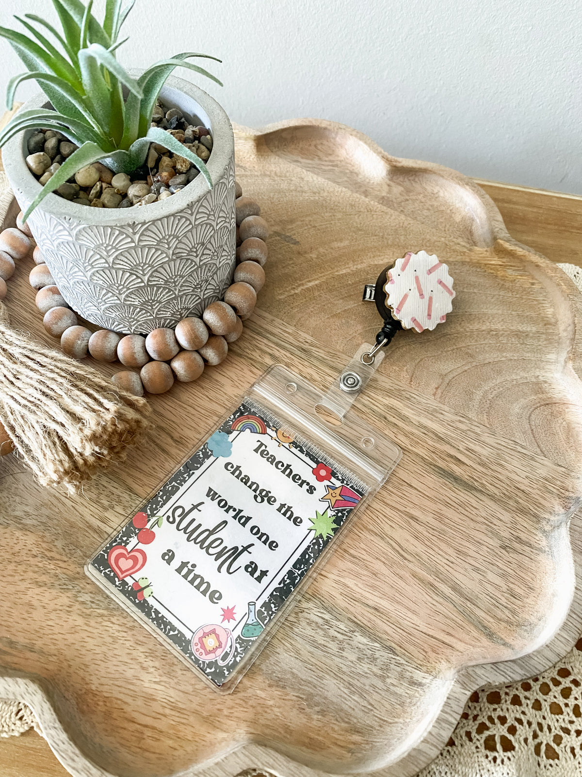 Pencil print handmade polymer clay badge reel
