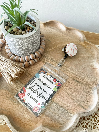 Pencil print handmade polymer clay badge reel