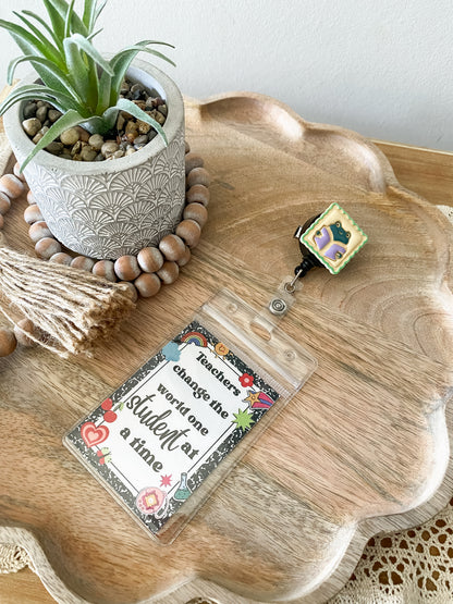 Yellow bookish frog handmade polymer clay badge reel