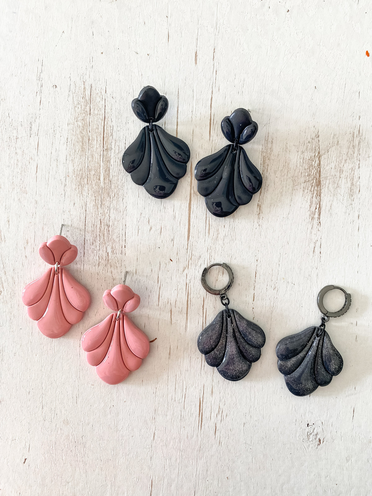 Embossed teardrop handmade polymer clay earring collection
