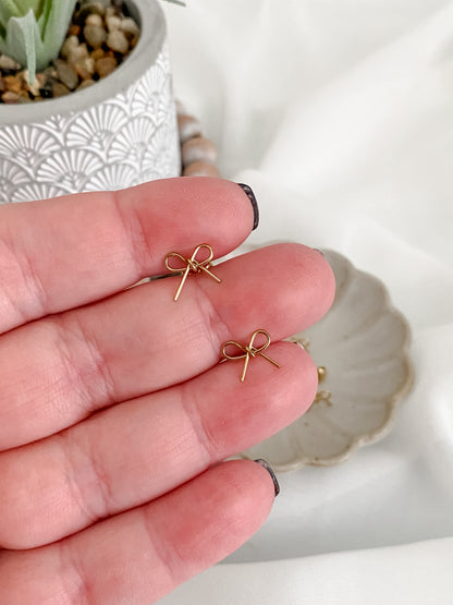 Gold stainless steel mini bow stud earrings