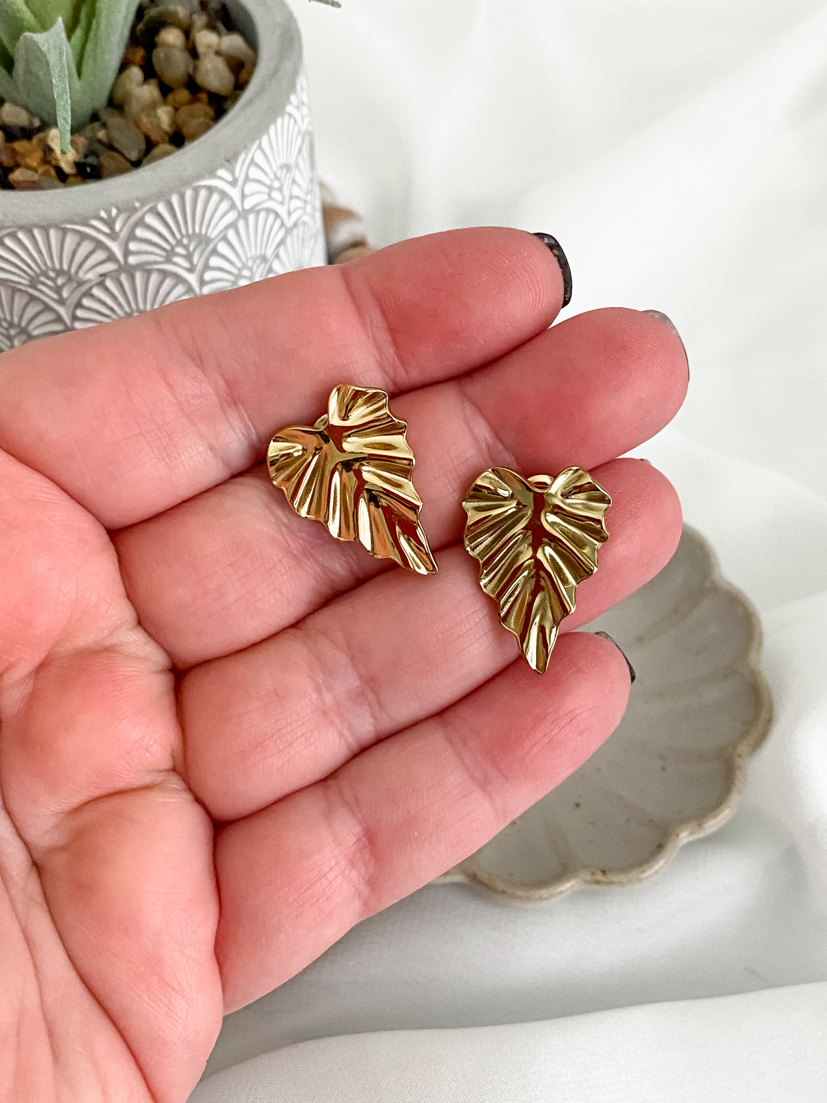 Gold Monstera Leaf Studs