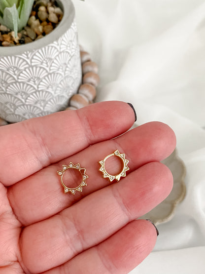 Gold plated mini spike huggie earrings