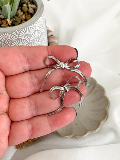 Platinum Bow Stud Earrings